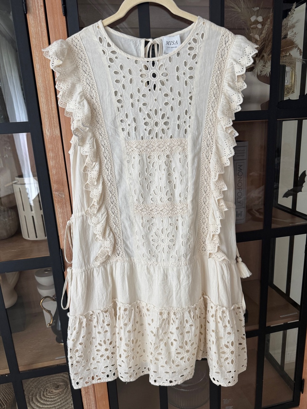 MISA eyelet embroidered mini dress ruffle flutter sleeves cotton marieta